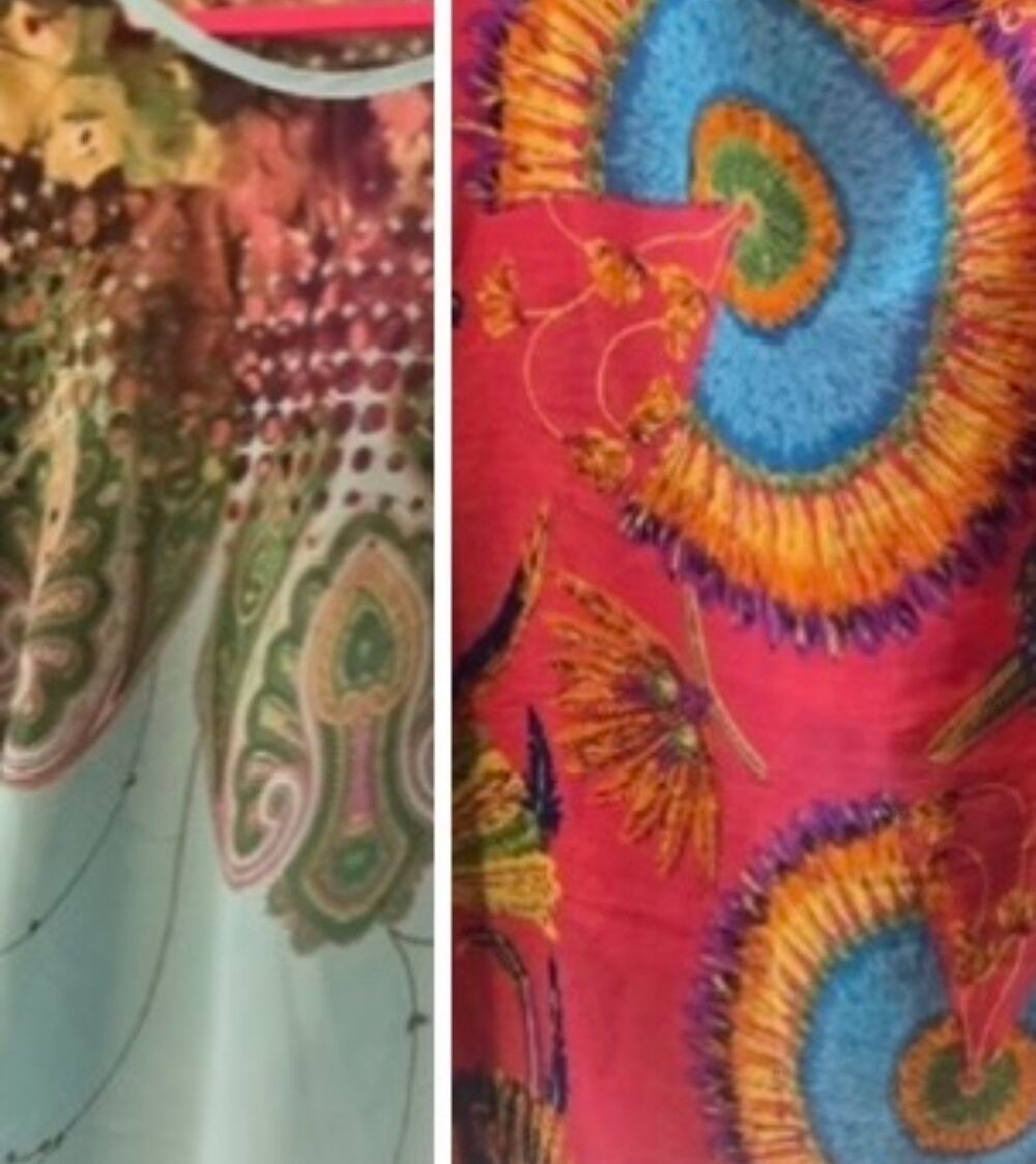 Bundle Two Boho Feather and Bright Abstract Tie Dye Bat Wing Resort Swim Ponchos